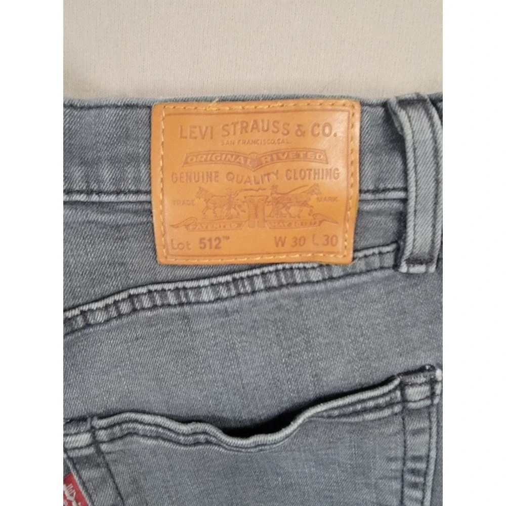 Levis Premium 512 Jeans Mens 30x30 Big E Gray Distressed Ripped Slim Taper Pants